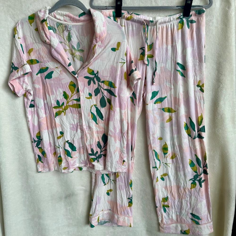 Nordstrom Pink Floral Tencel Modal Button Front Pajama Set 2pc Sz S